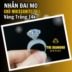 Nhẫn Nữ Đai Mo, Moissanite Chủ 14li, Đẳng Cấp Cùng Vàng Trắng 14k.