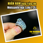 Nhẫn Nam Moissanite Loại 1, Chủ 8.1li, Vỏ Vàng Trắng 14k.