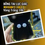 Bông Tai Lục Giác Đính Moissanite Chủ 5.4li, Tinh Tế Cùng Vàng Trắng 14k