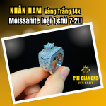 Nhẫn Nam Moissanite Loại 1, Chủ 7.2li, Vỏ Vàng Trắng 14k.
